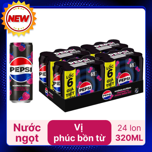 Thùng 24 lon nước ngọt Pepsi vị phúc bồn tử 320ml