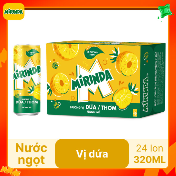 Thùng 24 lon nước ngọt Mirinda vị dứa 320ml