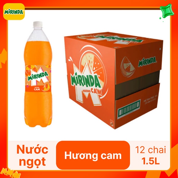 Thùng 12 chai nước ngọt Mirinda cam 1.5 lít