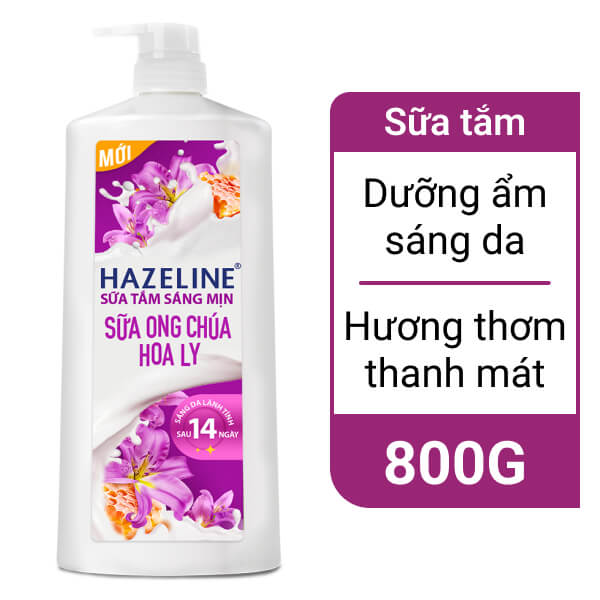 Sữa tắm Hazeline trắng sáng da sữa ong chúa hoa ly 800g