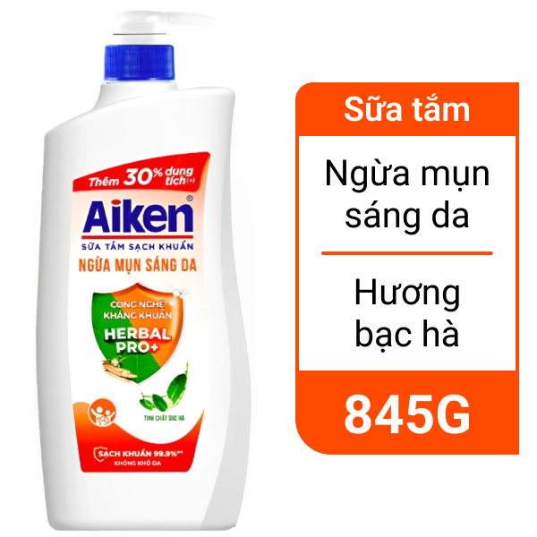 Sữa tắm sạch khuẩn Aiken ngừa mụn sáng da 845g