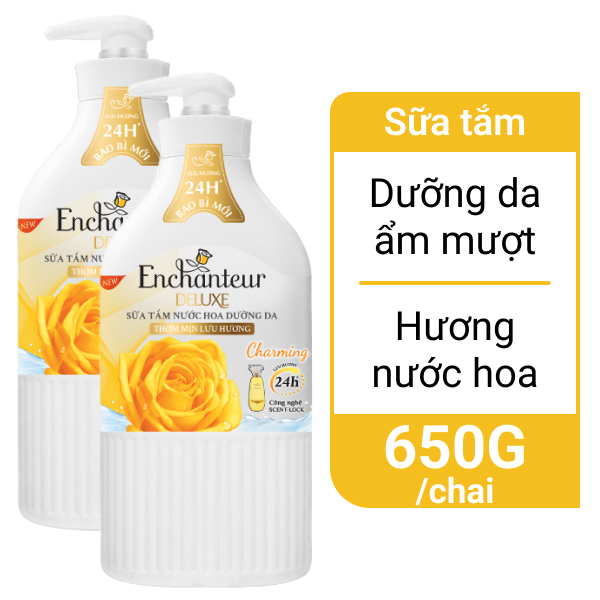 2 chai sữa tắm nước hoa dưỡng da Enchanteur Deluxe Charming 650g