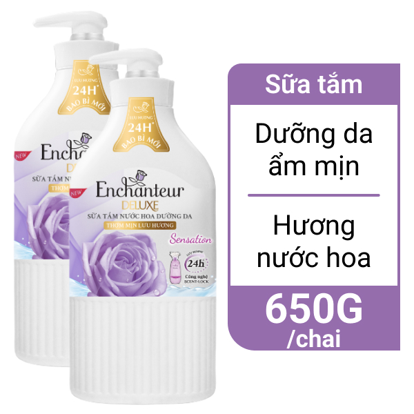 2 chai sữa tắm nước hoa dưỡng da Enchanteur Deluxe Sensation 650g