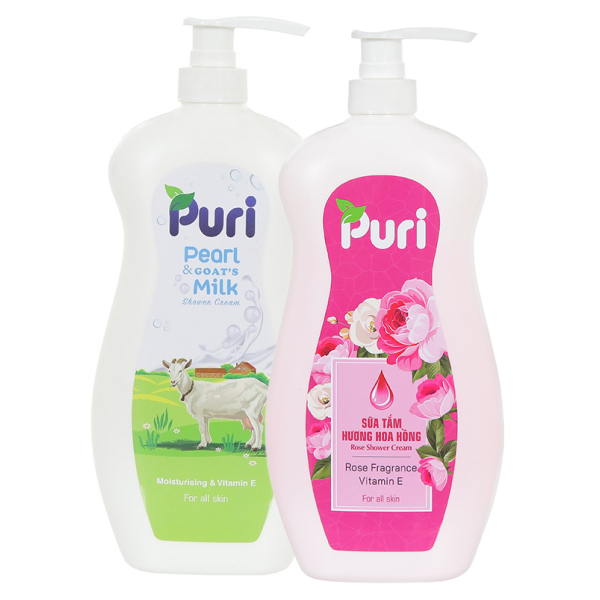 2 chai sữa tắm Puri ngọc trai và hương hoa hồng 1kg