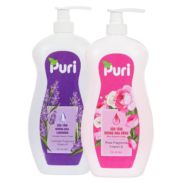 2 chai sữa tắm Puri hương lavender và hương hoa hồng 1kg