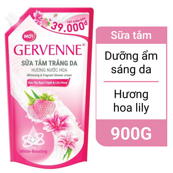 Sữa tắm trắng da Gervenne dâu tây & lily hồng 900g
