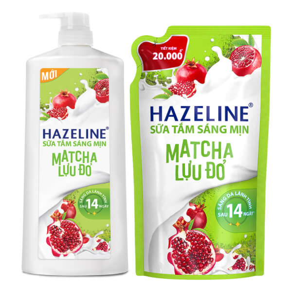 [Chai 800g + túi 900g] Bộ sữa tắm Hazeline matcha lựu đỏ