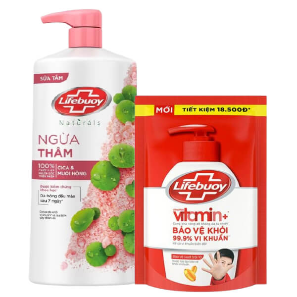 Sữa tắm Lifebuoy Cica muối hồng 784ml & nước rửa tay Lifebuoy bảo vệ 394ml