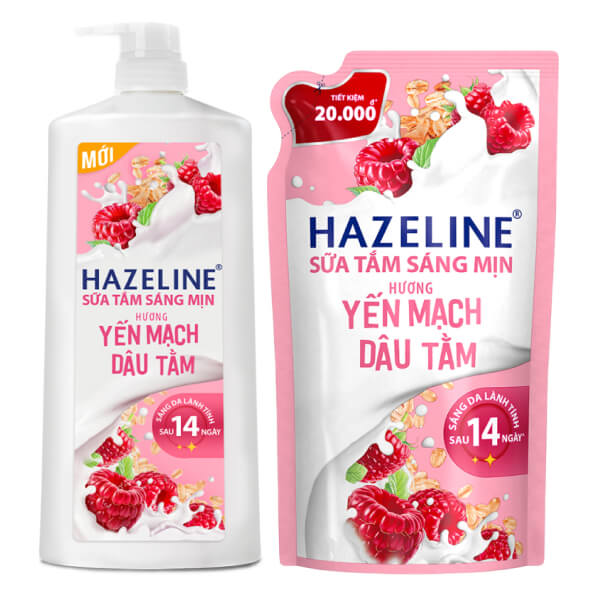 [Chai 800g + túi 900g] Bộ sữa tắm Hazeline yến mạch dâu tằm