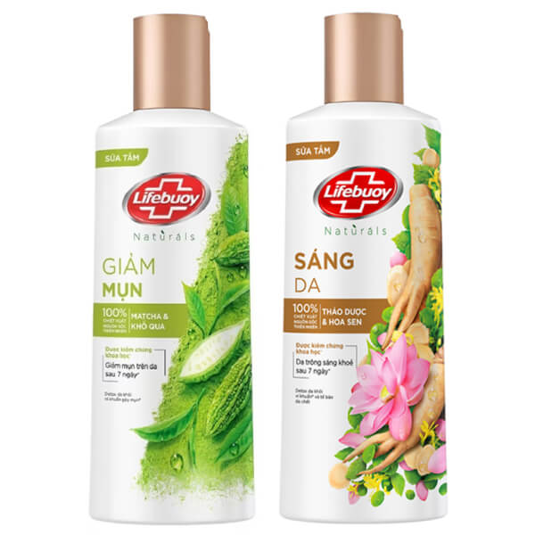 2 chai sữa tắm Lifebuoy thảo dược hoa sen & matcha khổ qua 265ml