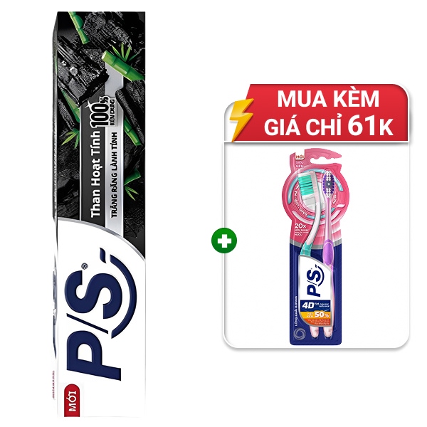 Kem đánh răng P/S trắng răng than hoạt tính 230g