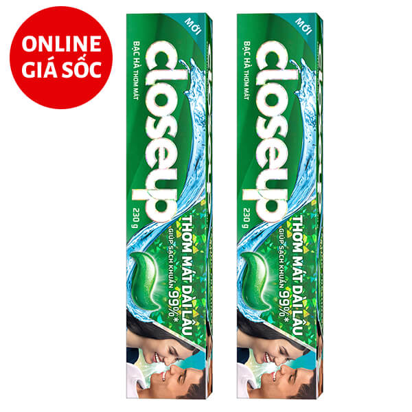2 tuýp kem đánh răng Closeup bạc hà 230g