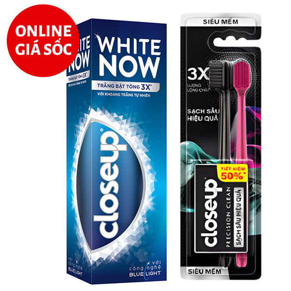 Kem đánh răng Closeup White Now trắng bật tông 100g & 2 bàn chải Closeup Precision Clean siêu mềm