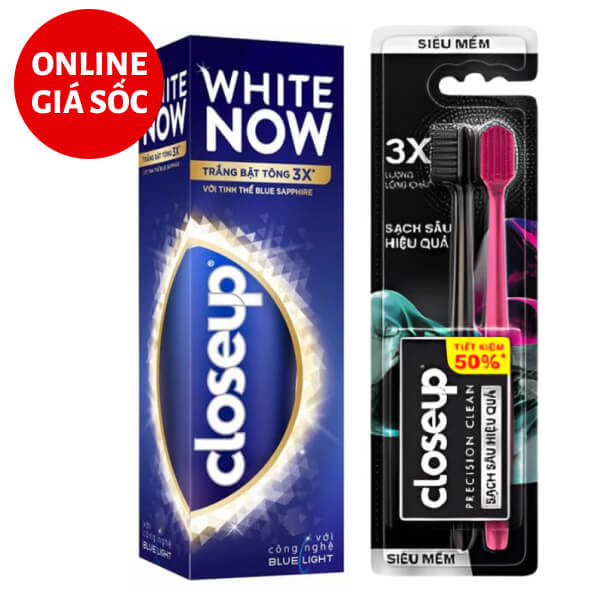 Kem đánh răng Closeup White Now tinh thể Blue Sapphire 100g & 2 bàn chải Closeup Precision Clean siêu mềm