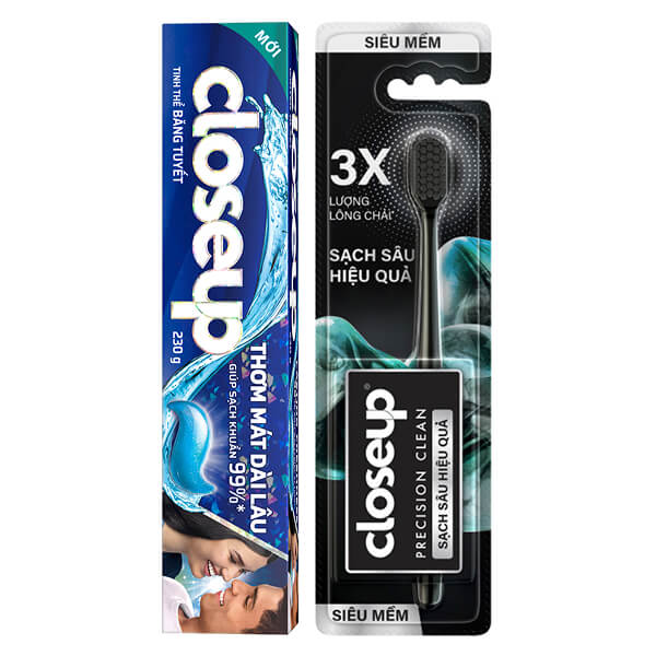 Kem đánh răng P/S tinh thể băng 230g & bàn chải Closeup Precision Clean