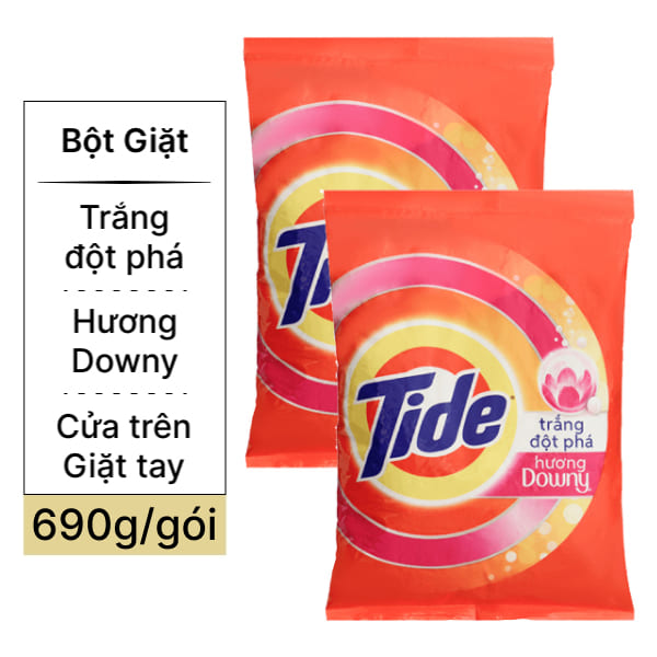 2 túi bột giặt Tide trắng đột phá hương Downy 690g