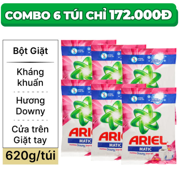 6 túi bột giặt Ariel hương Downy đam mê 620g