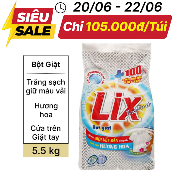 Bột giặt Lix Extra hương hoa 5.5kg