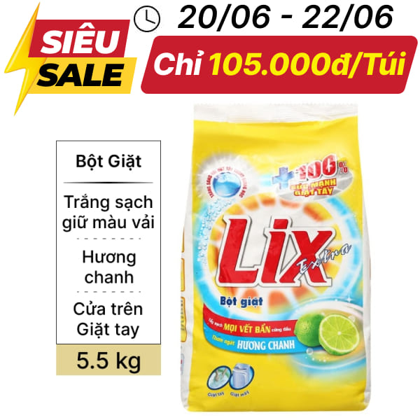 Bột giặt Lix Extra hương chanh 5.5kg