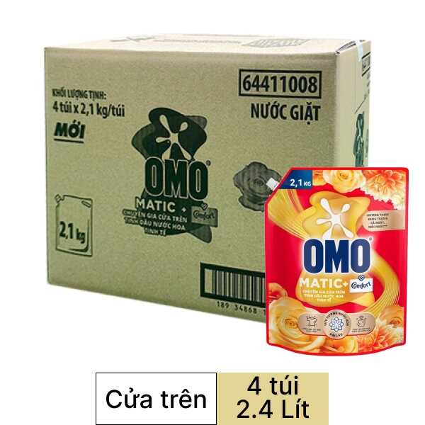 Thùng 4 túi nước giặt OMO Matic tinh dầu thơm 2.1kg