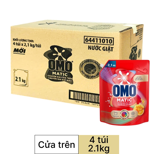 Thùng 4 túi nước giặt OMO chuyên gia giữ màu 2.1kg