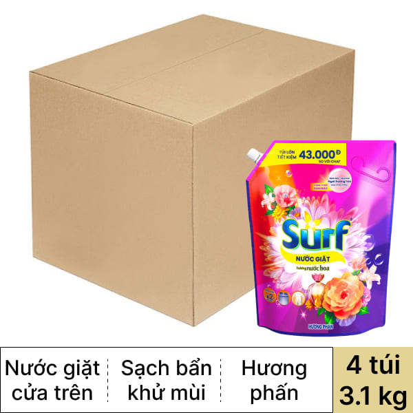 Thùng 4 túi nước giặt Surf nước hoa hương phấn 3.1kg