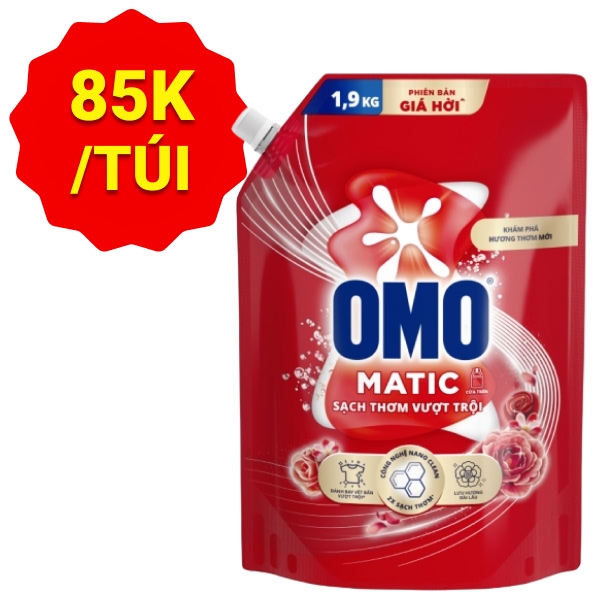 Nước giặt OMO cửa trên sạch thơm vượt trội túi 1.9kg