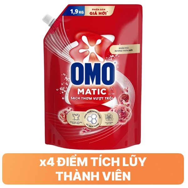 Nước giặt OMO cửa trên sạch thơm vượt trội túi 1.9kg