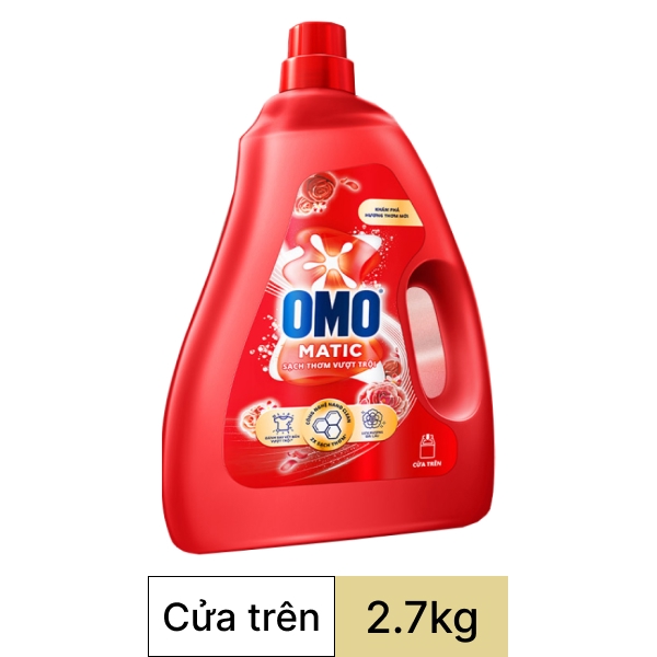 Nước giặt OMO cửa trên sạch thơm vượt trội chai 2.7kg