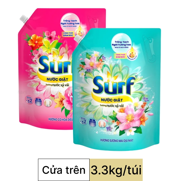 2 túi nước giặt Surf cỏ hoa & sương mai 3.3 kg