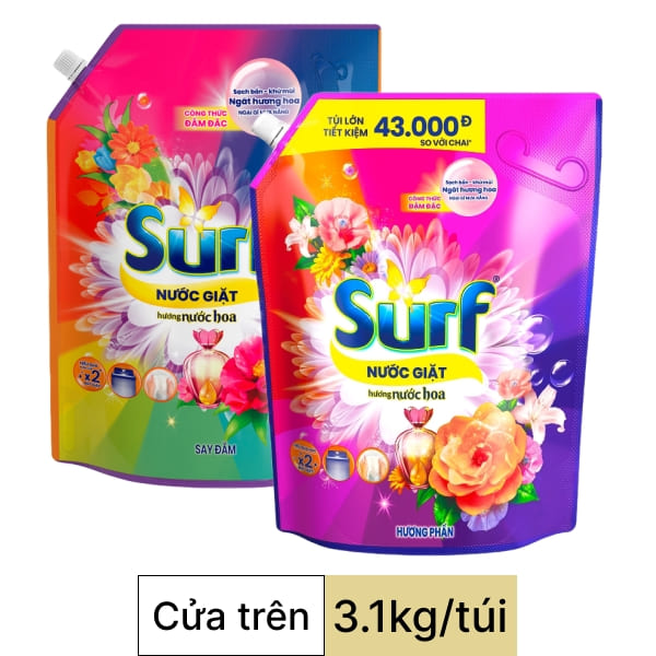 2 túi nước giặt Surf say đắm & nước hoa hương phấn 3.1kg