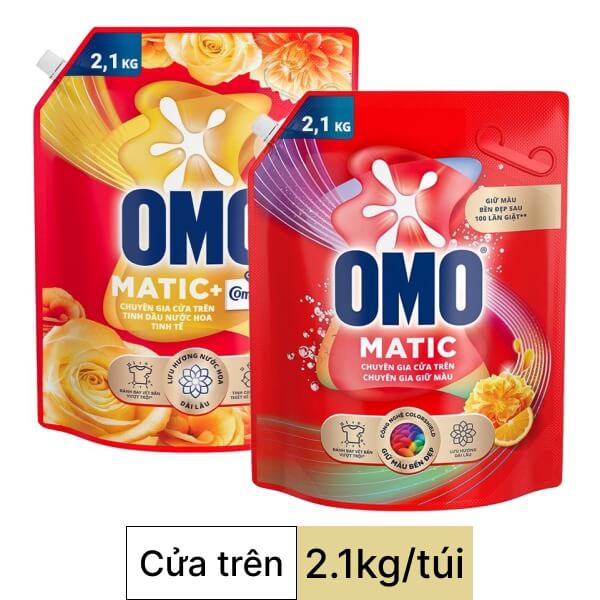 2 túi nước giặt OMO Matic tinh dầu nước hoa và giữ màu 2.1kg