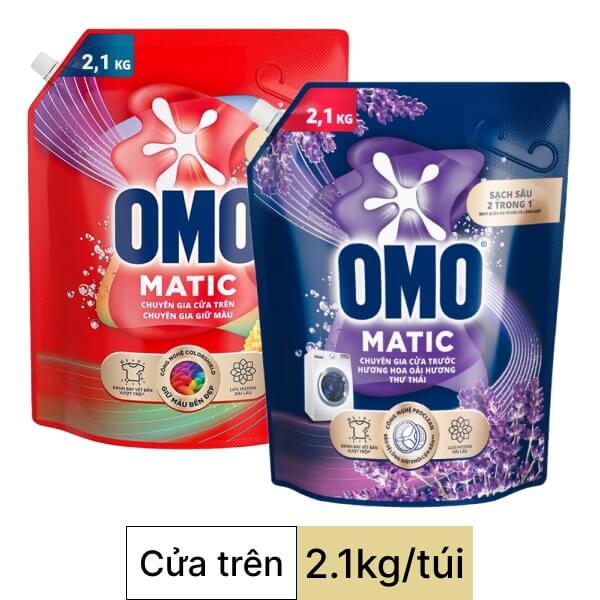 2 túi nước giặt OMO Matic giữ màu và hoa oải hương 2.1kg