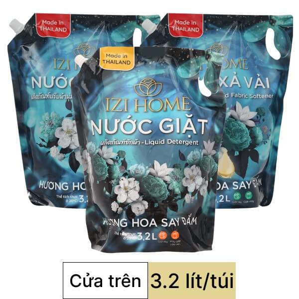 Nước giặt & 2 túi nước xả IZI HOME hương hoa say đắm 3.2 lít