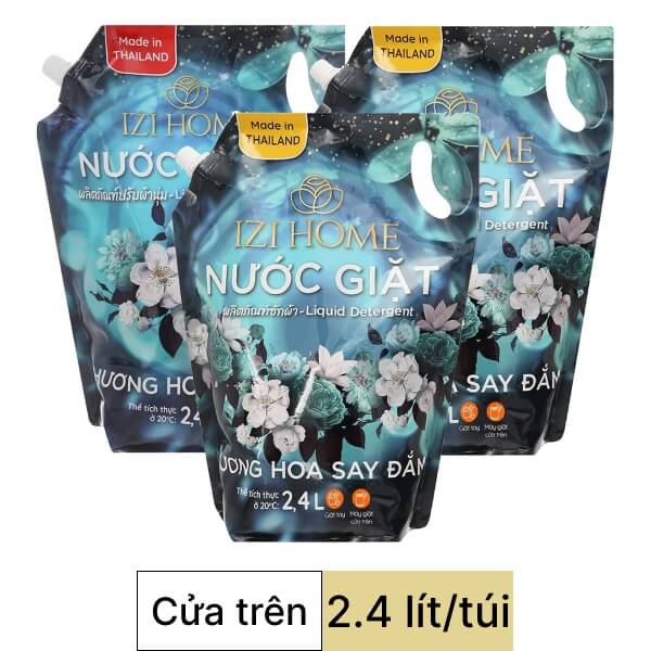 2 túi nước giặt & nước xả IZI HOME hương hoa say đắm 2.4 lít