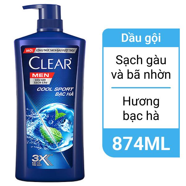 Dầu gội Clear Men Cool Sport bạc hà mát lạnh 874ml
