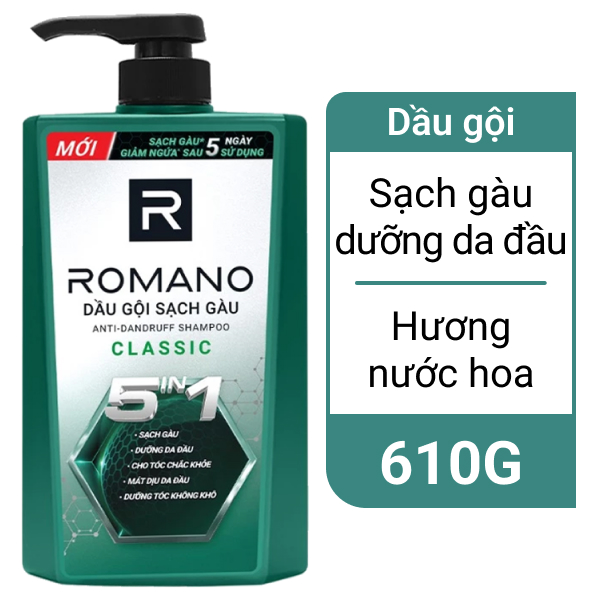 Dầu gội sạch gàu Romano Classic hương nước hoa 610g