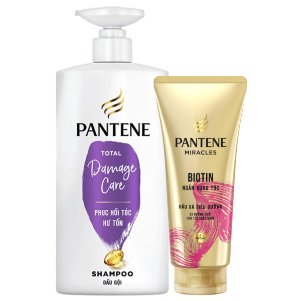 Dầu gội Pantene phục hồi hư tổn 650ml và dầu xả Pantene ngăn rụng tóc 300ml