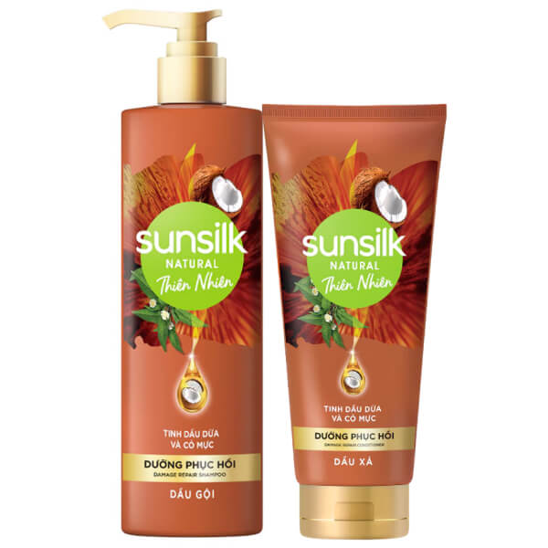 Dầu gội 380ml & dầu xả 330ml Sunsilk Natural phục hồi hư tổn