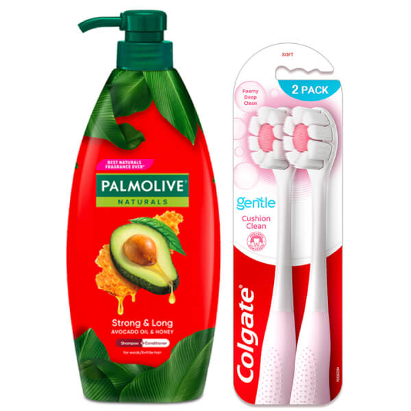 Dầu gội Palmolive dầu trái bơ, mật ong & 2 bàn chải Colgate Cushion Clean