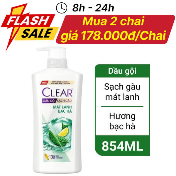 Dầu gội sạch gàu Clear mát lạnh bạc hà 854ml