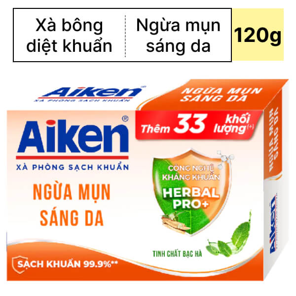 Xà bông sạch khuẩn Aiken sáng da ngừa mụn 120g