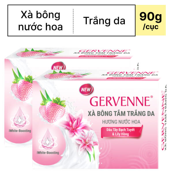 2 cục xà bông trắng da Gervenne dâu tây & lily hồng 90g
