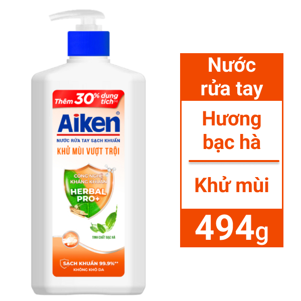 Nước rửa tay sạch khuẩn Aiken khử mùi 494g