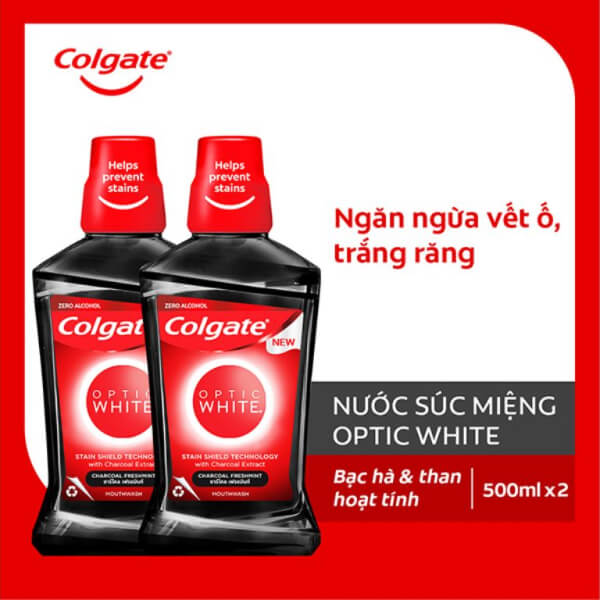 2 chai nước súc miệng Colgate Optic White 500ml