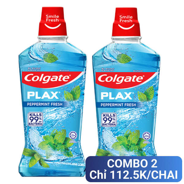 2 chai nước súc miệng Colgate Plax bạc hà 750ml
