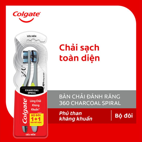 2 bàn chải Colgate 360 Charcoal Spiral