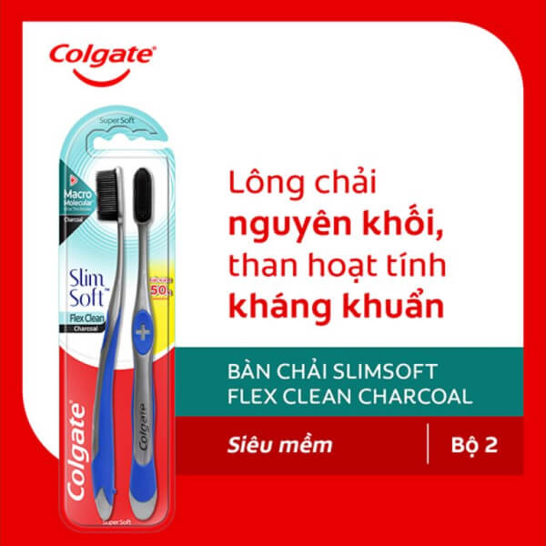 2 bàn chải Colgate SlimSoft Flex Clean Charcoal