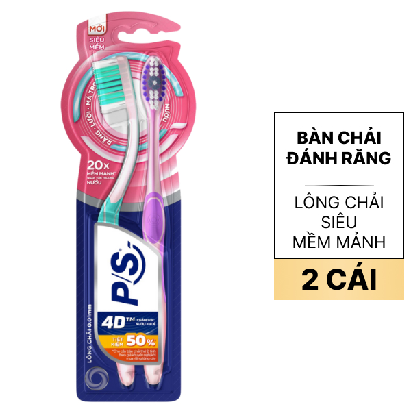 2 bàn chải P/S 4D siêu mềm mảnh chăm sóc nướu
