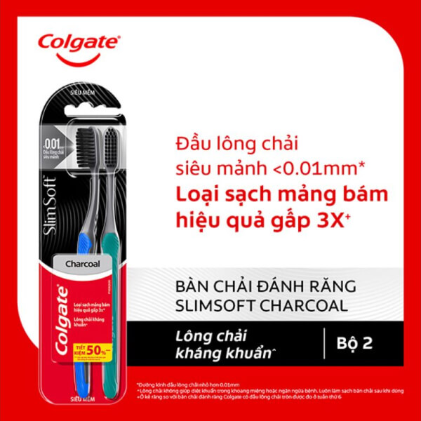 2 bàn chải Colgate SlimSoft Charcoal siêu mềm